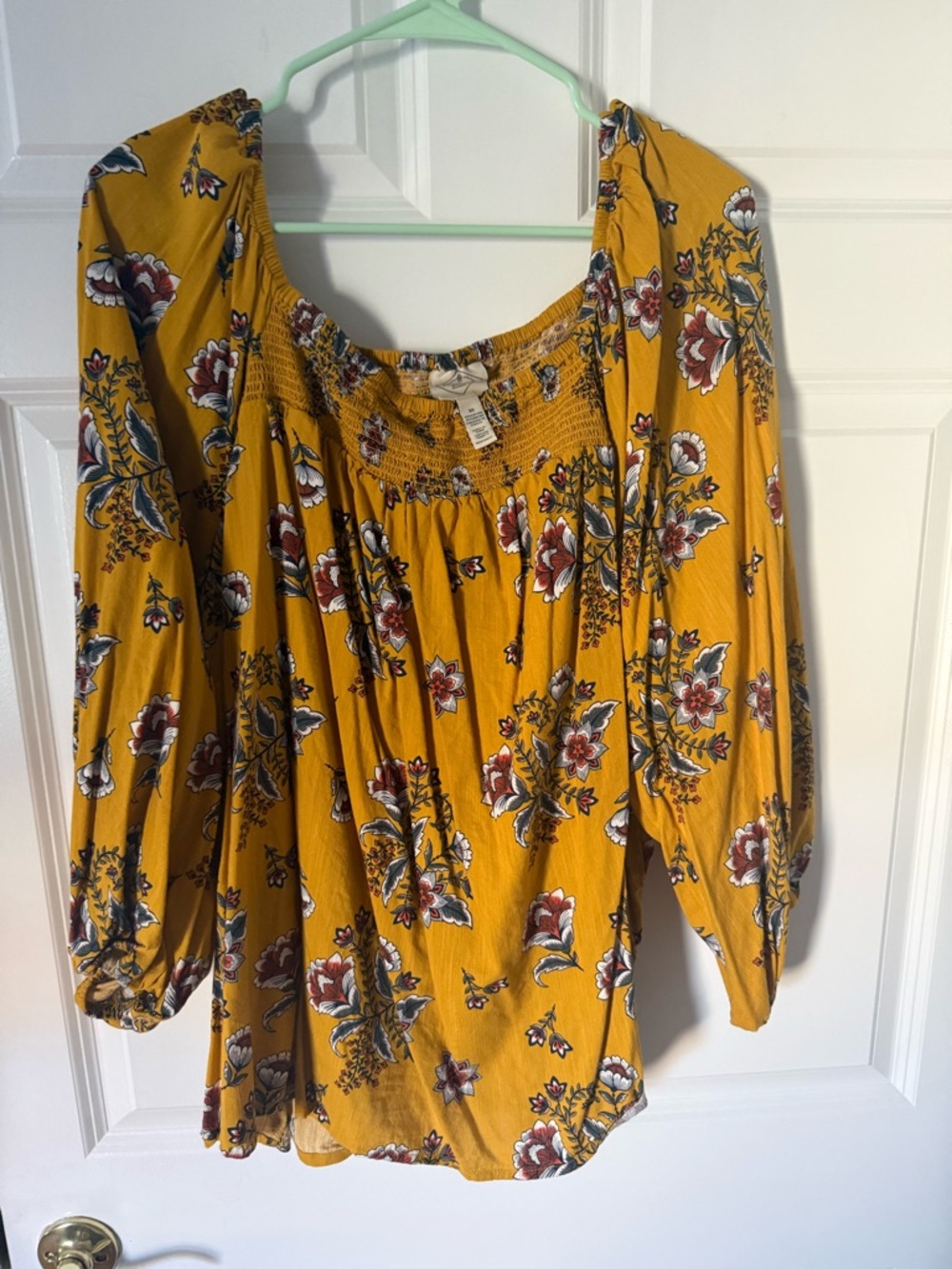 Boho Floral Wide-Shoulder Top in Mustard
